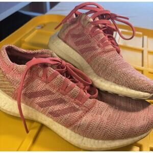 adidas Women's Pink White Knit Athletic Running Shoes Breathable Lightweight 6